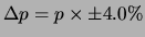 $\Delta p = p \times \pm 4.0\%$