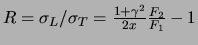 $R={\sigma_L}/{\sigma_T}=\frac{1+\gamma^2}{2x}\frac{F_2}{F_1}-1$