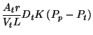 $\displaystyle \frac{A_tr}{V_t L} D_t K \left(P_p-P_t\right)$