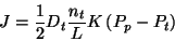 \begin{displaymath}J=\frac{1}{2}D_t\frac{n_t}{L}K\left(P_p-P_t\right)\end{displaymath}